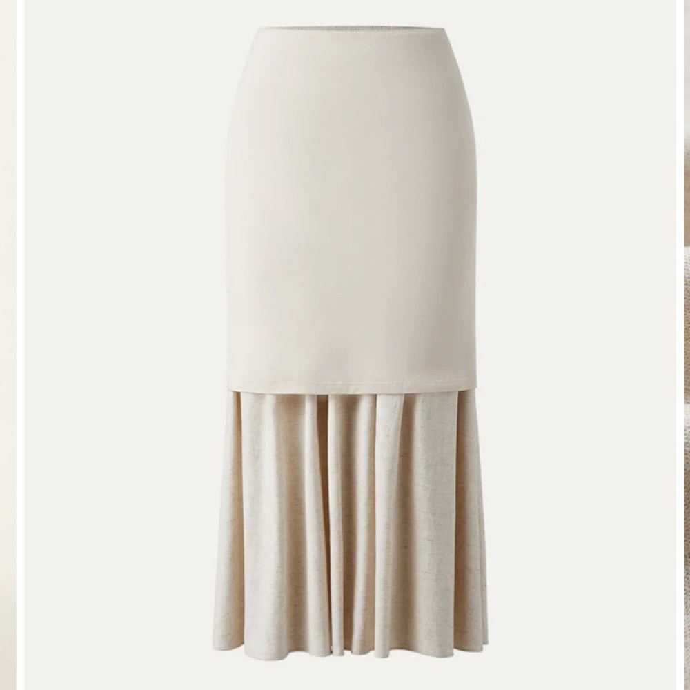 OGL Beige Linen Flow Long Maxi Skirt With Pockets Elastic Waist Lined Effortless - Picture 11 of 14